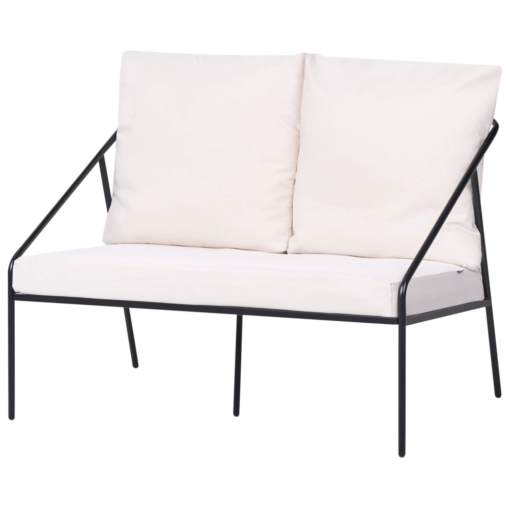 Set da giardino in metallo nero con cuscini in cotone per 4 persone con rivestimenti sfoderabili Poltrone Divano Tavolino Moderno