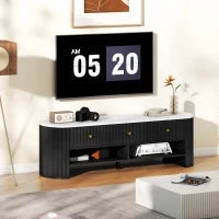 Mobile TV 140 cm, mobile TV per televisore 65 pollici effetto marmo con 3 cassetti frontali a canna di fucile 2 mensole nero
