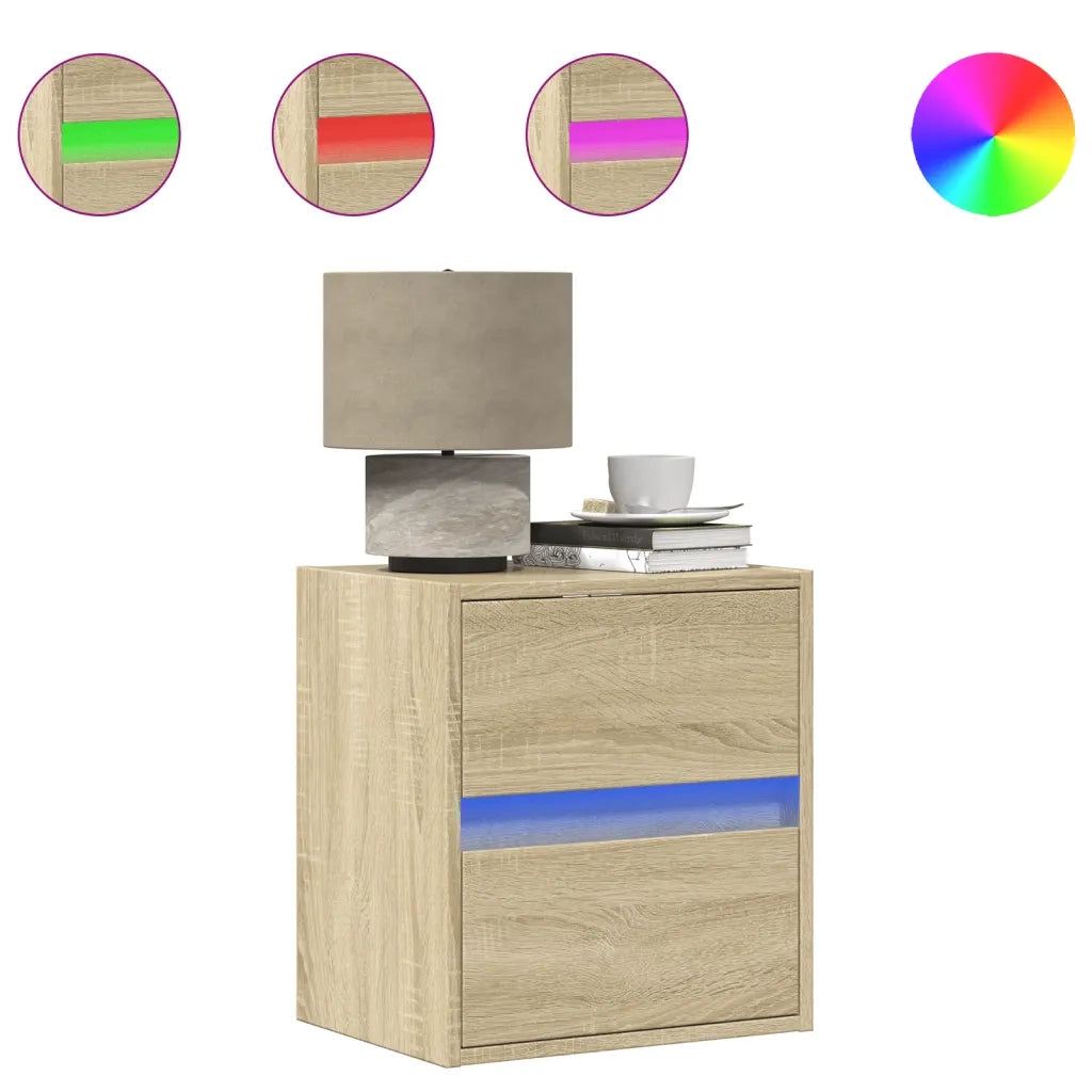 vidaXL Comodini a Parete con luci LED 2 pz Rovere Sonoma