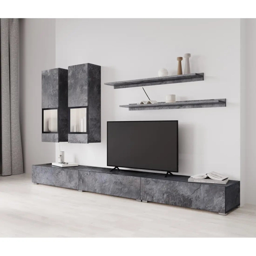 Set mobili da soggiorno RAMOS – Grigio effetto ardesia – Composizione murale design senza LED