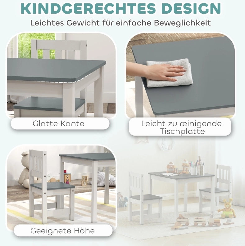 Set tavolo e 2 sedie per bambini grigio