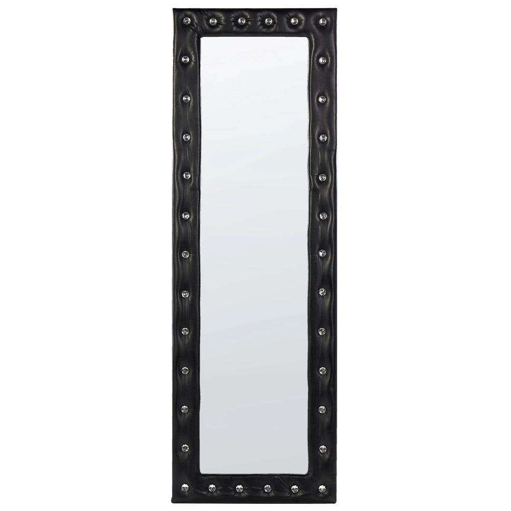 Specchio da pavimento in pelle sintetica nera 50 x 150 cm cornice decorativa strass con supporto glamour da appendere per armadio camera da letto soggiorno