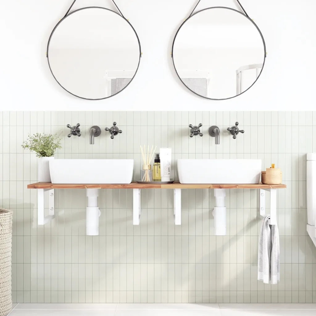vidaXL Ripiano a Parete per Lavabo in Acciaio e Massello di Acacia
