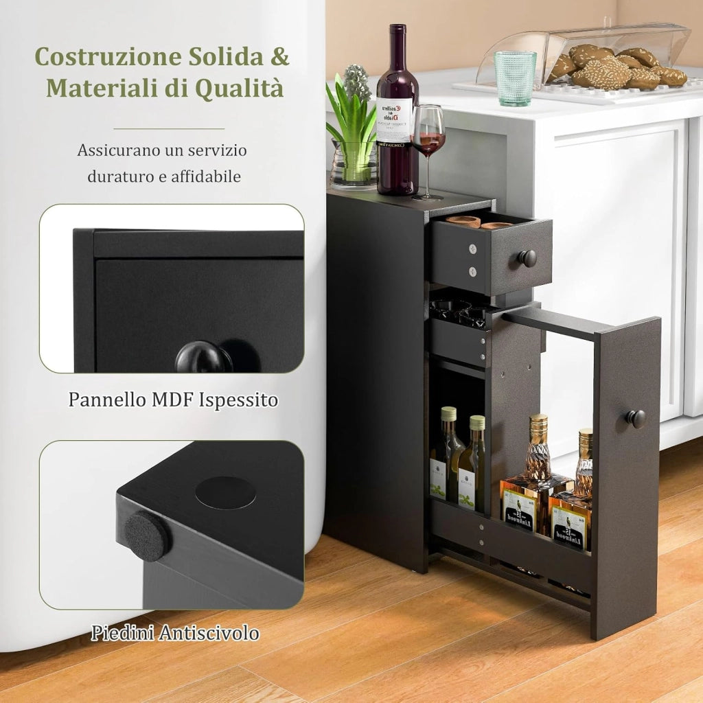 Armadio Sottile di Stoccaggio per Gabinetto, Armadietto Laterale da Bagno Multiuso in Legno (Nero)