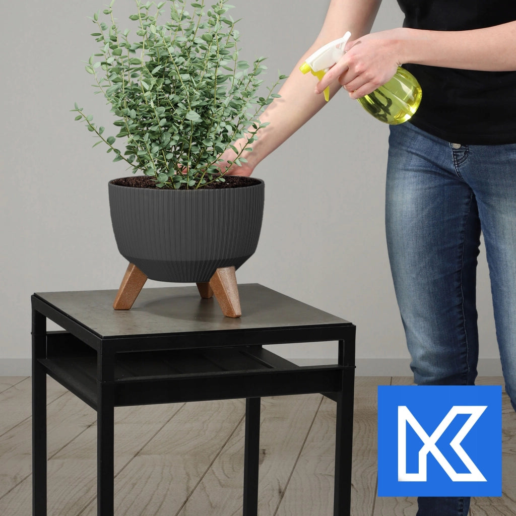 Vaso da fiori KADAX, fioriera, coperchio, gambe, inserto, supporto per fiori, 29 cm, grafite, ciotola rotonda