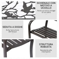Panchina da giardino Impermeabile Acciaio e Ghisa per Esterni, Schienale con Decorazioni Motivo Naturale, 127x60cm, Marrone