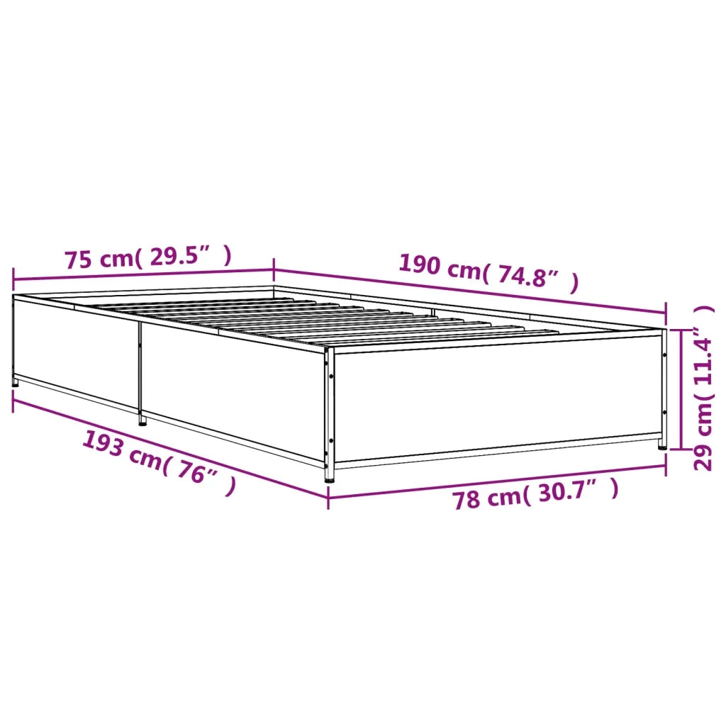 Giroletto-Struttura Letto Rovere Marrone 75x190 cm Legno Multistrato e Metallo 100913