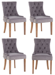 Set 4 poltrone pranzo Aberdeen in velluto grigio,antico chiaro