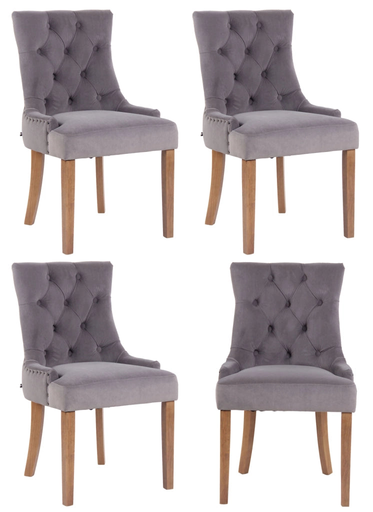 Set 4 poltrone pranzo Aberdeen in velluto grigio,antico chiaro