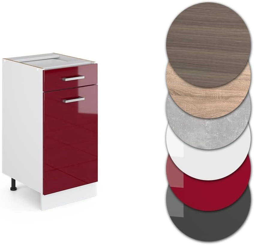 Mobiletto base per cucina R-Line, Rosso lucido, 40 cm senza piano di lavoro, per la libera combinazione all'interno di sistemi cucina modulari