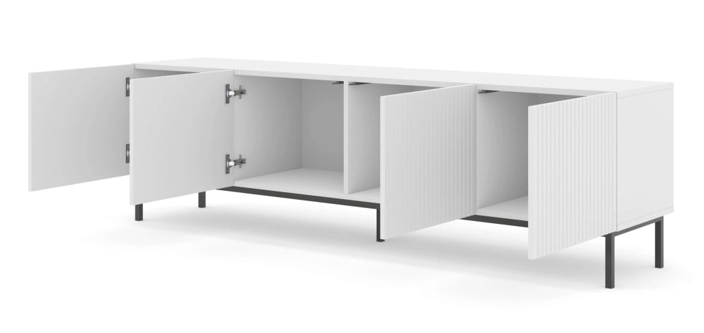 MOBILE RAVENNA B PORTA TV IN MDF RIVESTITO 4D 200 BIANCO OPACO TELAIO NERO