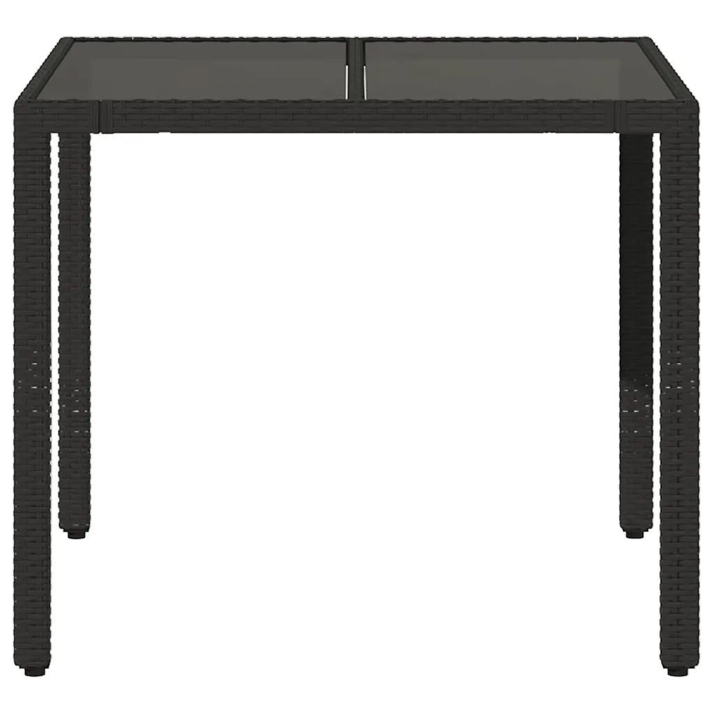 Tavolo da Giardino Piano in Vetro Nero 90x90x75 cm Polyrattan