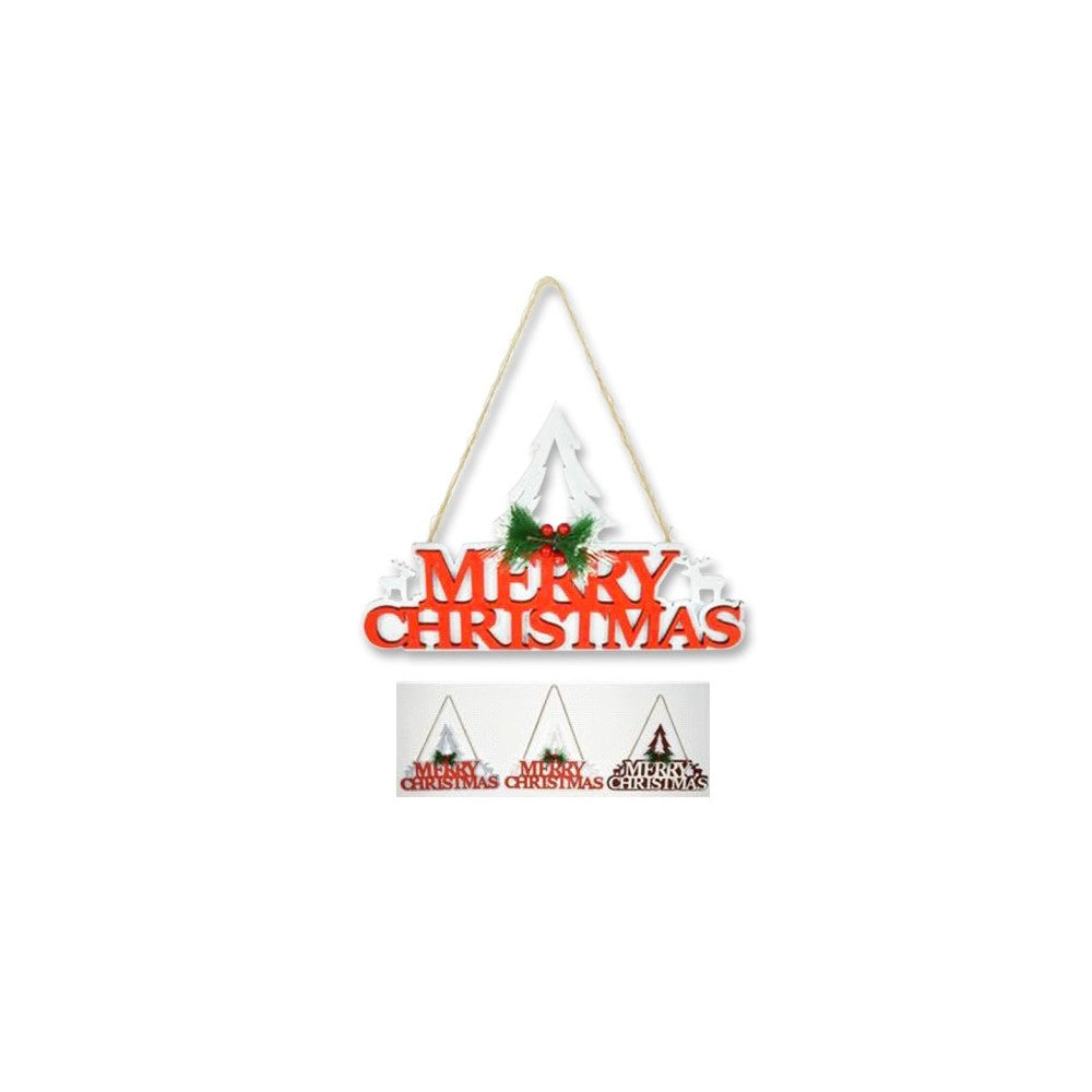 Trade Shop - Appendino In Legno Per Albero Merry Christmas In 3 Colori Decorazioni Natalizie -