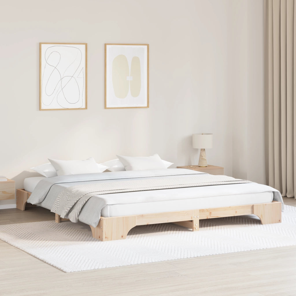 Struttura Letto Naturale Legno Massello di Pino 200 x 200 cm