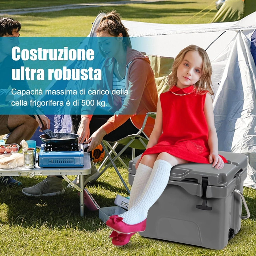 Contenitore per Ghiaccio da 15 L, Contenitore Termico con Maniglia 2 Porta Bicchieri, Contenitore Termico del Ghiaccio Portatile per Campeggio（Grigio)