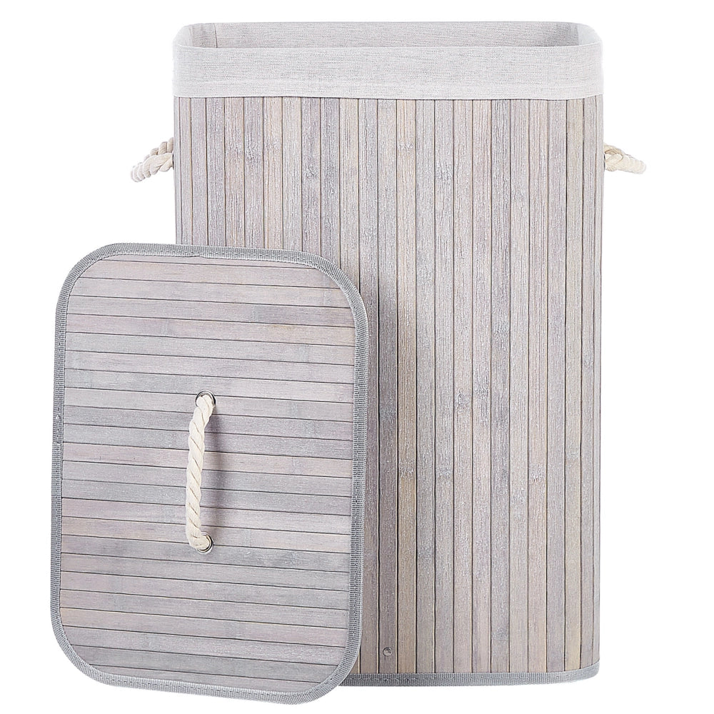 Cestino portaoggetti in bambù grigio chiaro con coperchio Cestino per biancheria Accessori pratici lavanderia bucato