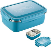 Borsa di latta in acciaio inossidabile con contenitori e chiusura a clip - impermeabile - 850 ml - per adulti e bambini - bento box per scuola e lavoro