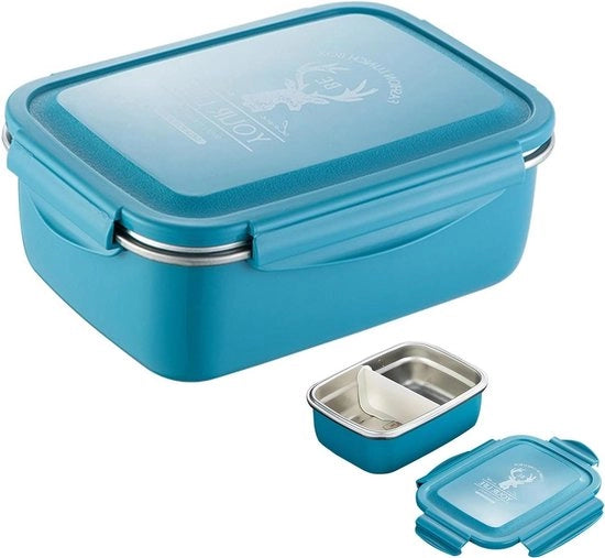 Borsa di latta in acciaio inossidabile con contenitori e chiusura a clip - impermeabile - 850 ml - per adulti e bambini - bento box per scuola e lavoro
