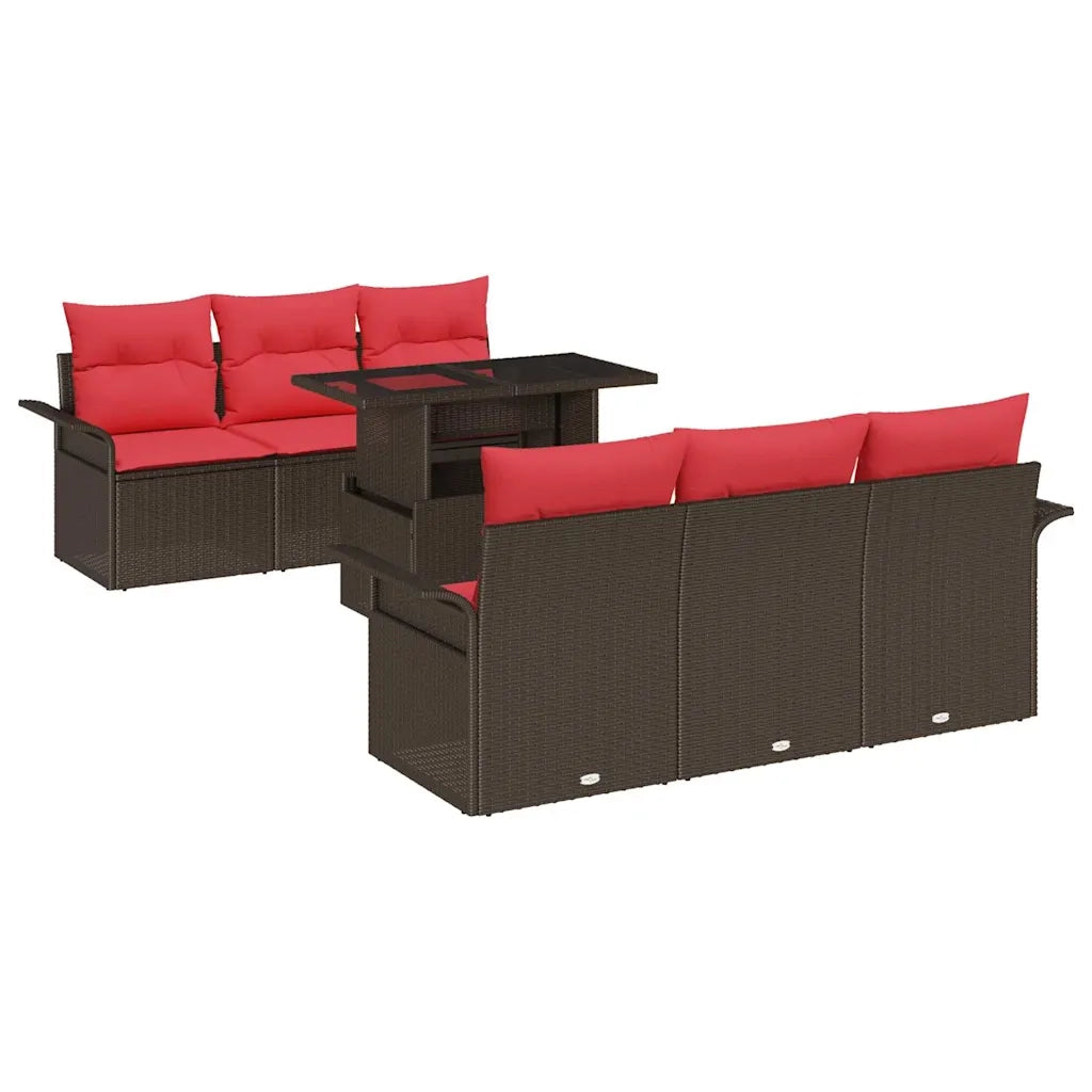 Set Divano da Giardino con cuscino 7 pcs Marrone polyrattan