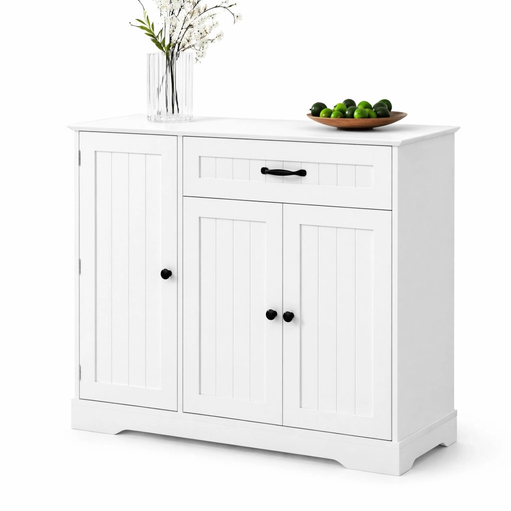Credenza bianca in MDF con 3 ante, cassetto e ripiani regolabili