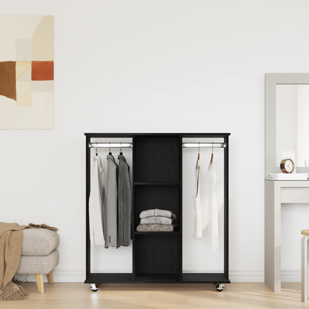 Armadio con ruote in rovere nero 102x38x110 cm in legno ingegnerizzato
