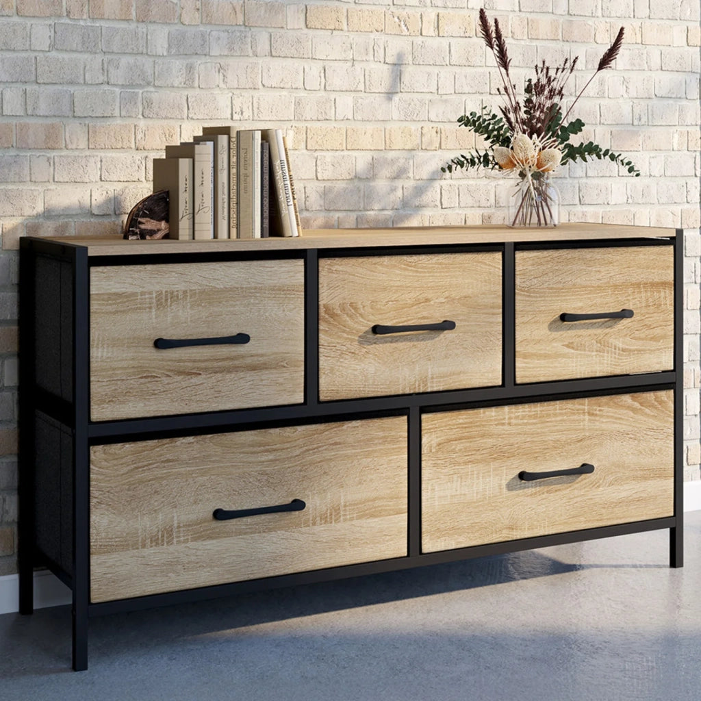 IDMarket - UTAH Cassettiera in tessuto a 5 cassetti H.55 cm mobile contenitore di design industriale