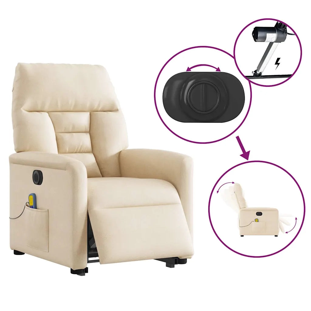 Poltrona Alzapersona Reclinabile Massaggiante Crema Microfibra 3303112