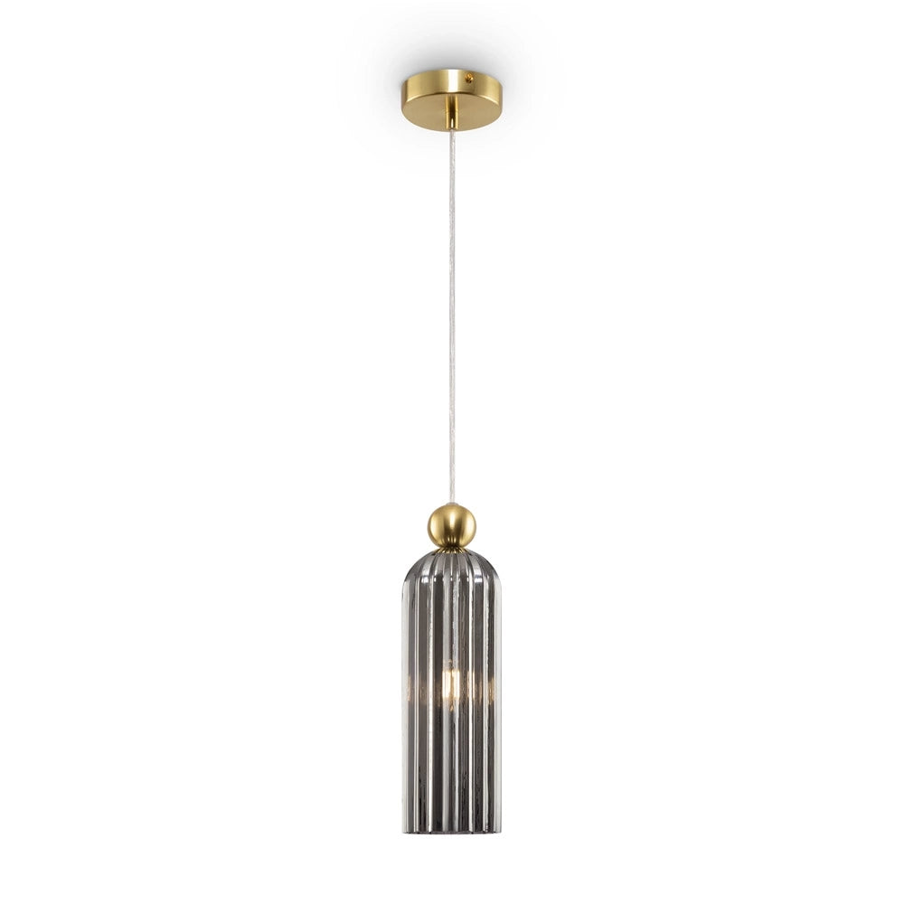 Sospensione Contemporanea Antic Metallo Oro 1 Luci Diffusore In Vetro Grigio