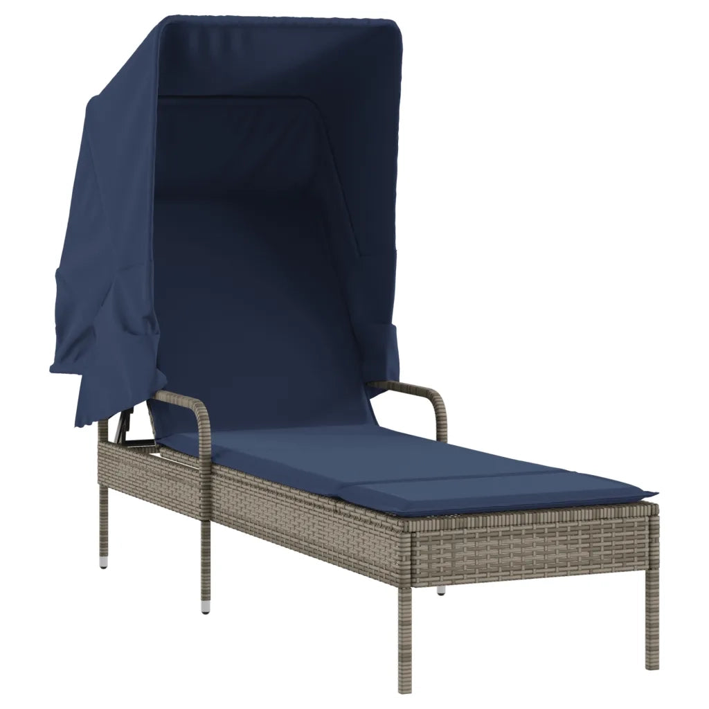 Lettino prendisole con baldacchino in Polyrattan Grigio 368195