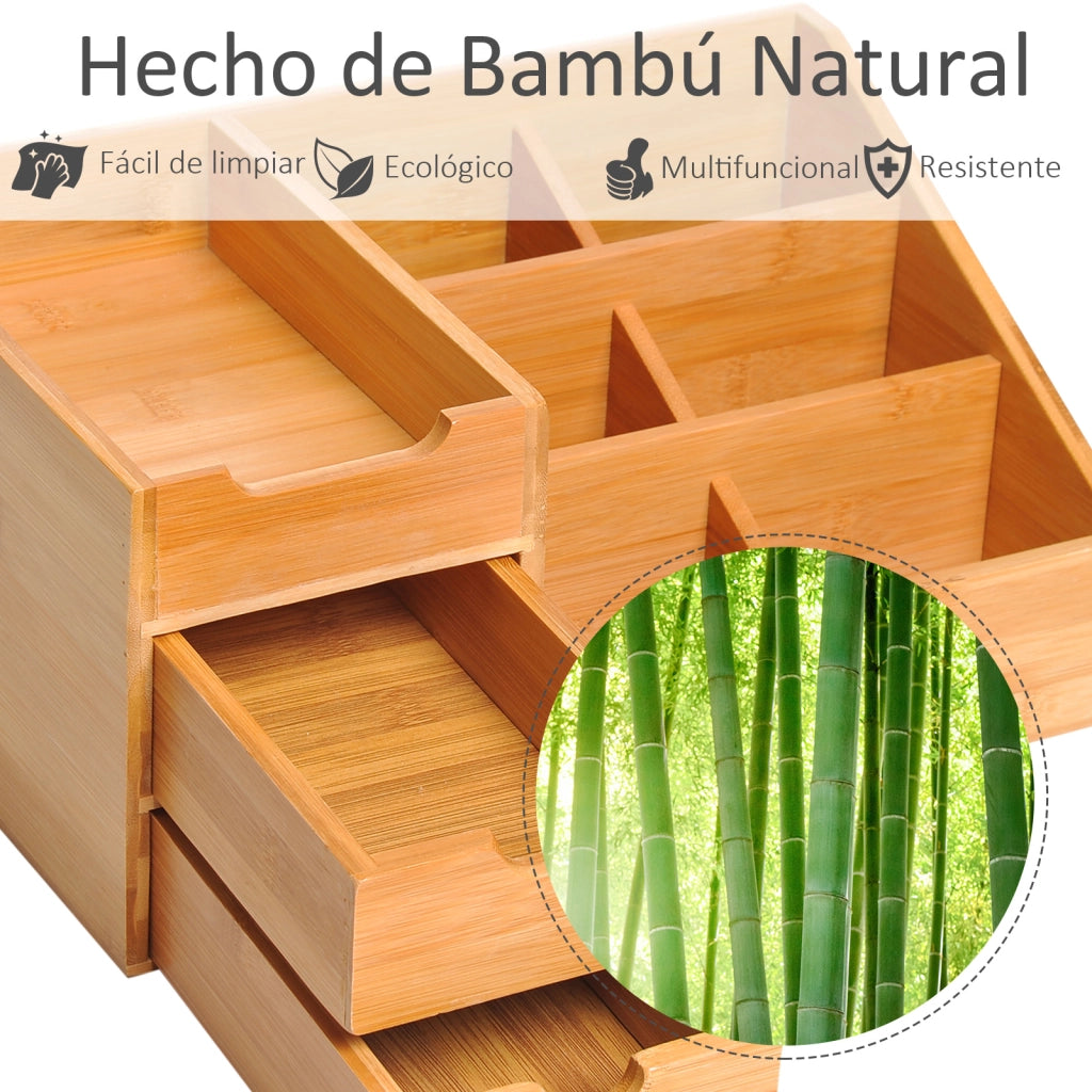 Organizzatore per Scrivania in Bamb¨´ con 2 Cassetti e 6 Scomparti ¨C zephmum ¨C 33x20,5x15,5 cm