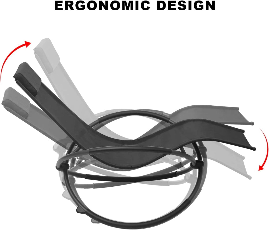 Sedia Sdraio a Dondolo Relax Poltrona Swing Traspirante da Balcone Campeggio Lettino con Braccioli e Poggiatesta Nero