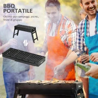 Barbecue a Carbonella Portatile con Gambe Pieghevoli e Vassoio Estraibile, 74x20x38cm, Nero