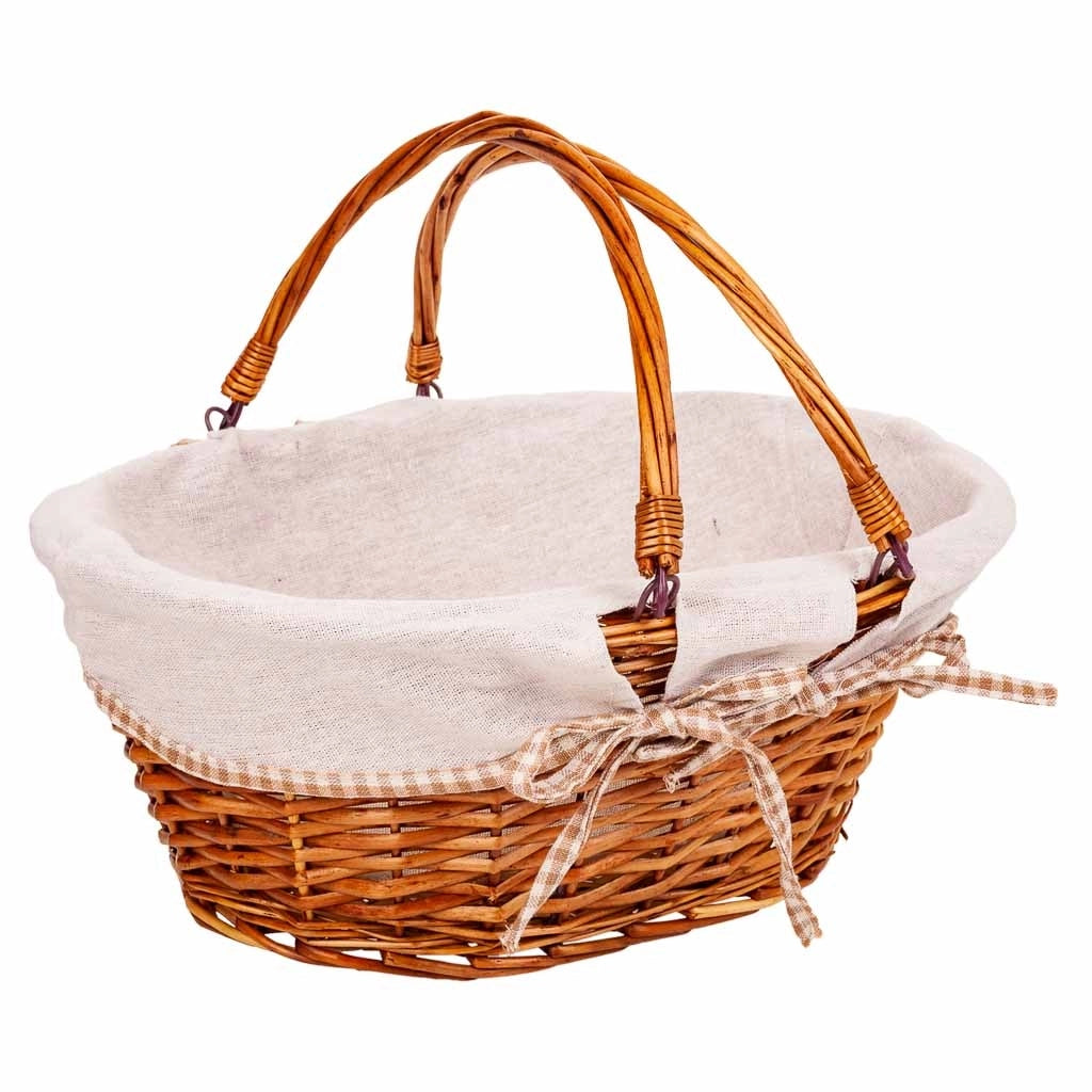 Cesto in vimini foderato con manico pieghevole marrone 40x32x17/30h