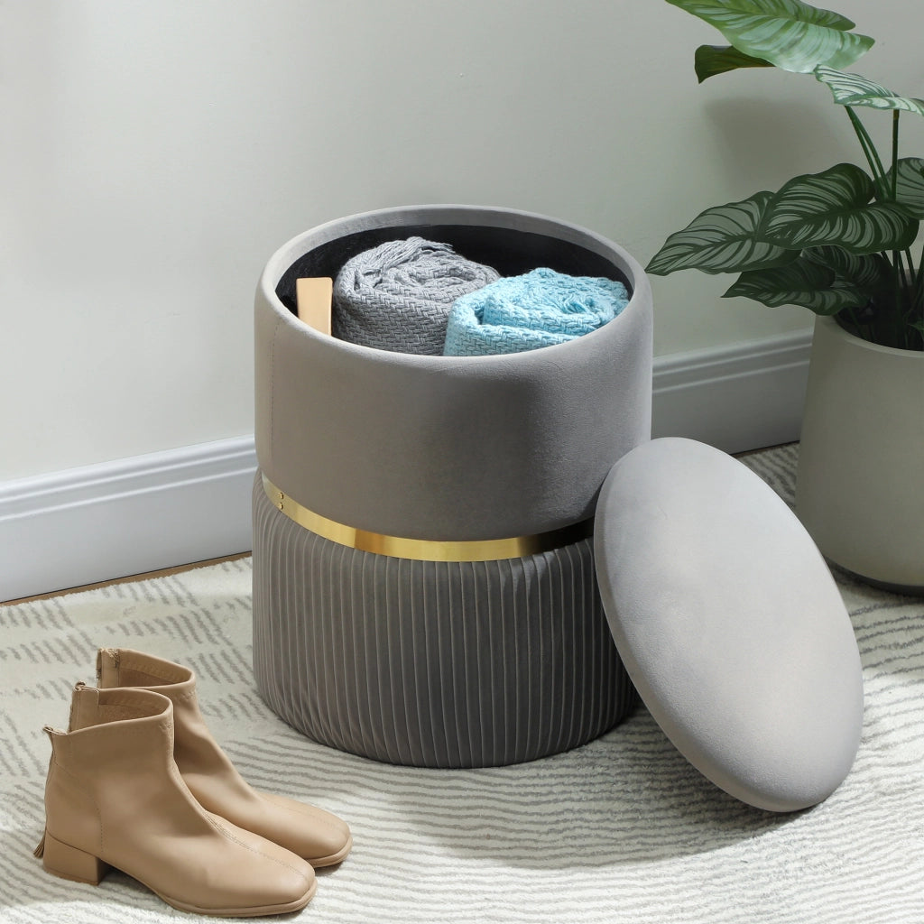 Pouf con coperchio rimovibile e vano nascosto ¨C Minimal ¨C rivestimento in velluto, colore grigio chiaro