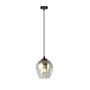 Sospensione 1 Luce Fuxi In Acciaio Nero E Vetro Fumè