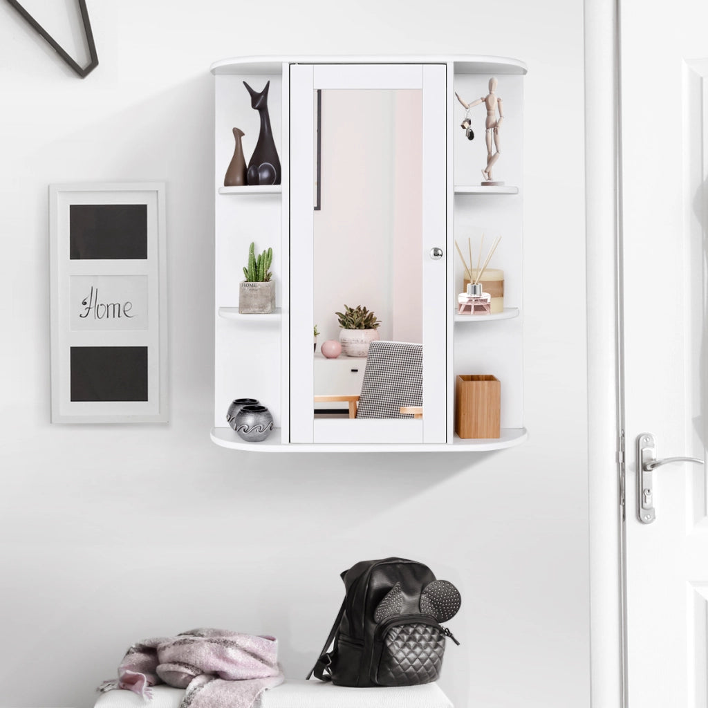 Armadietto al muro con specchio e varie mensole per bagno-Mobiletto da bagno-Armadietto dei medicinali moderno Bianco