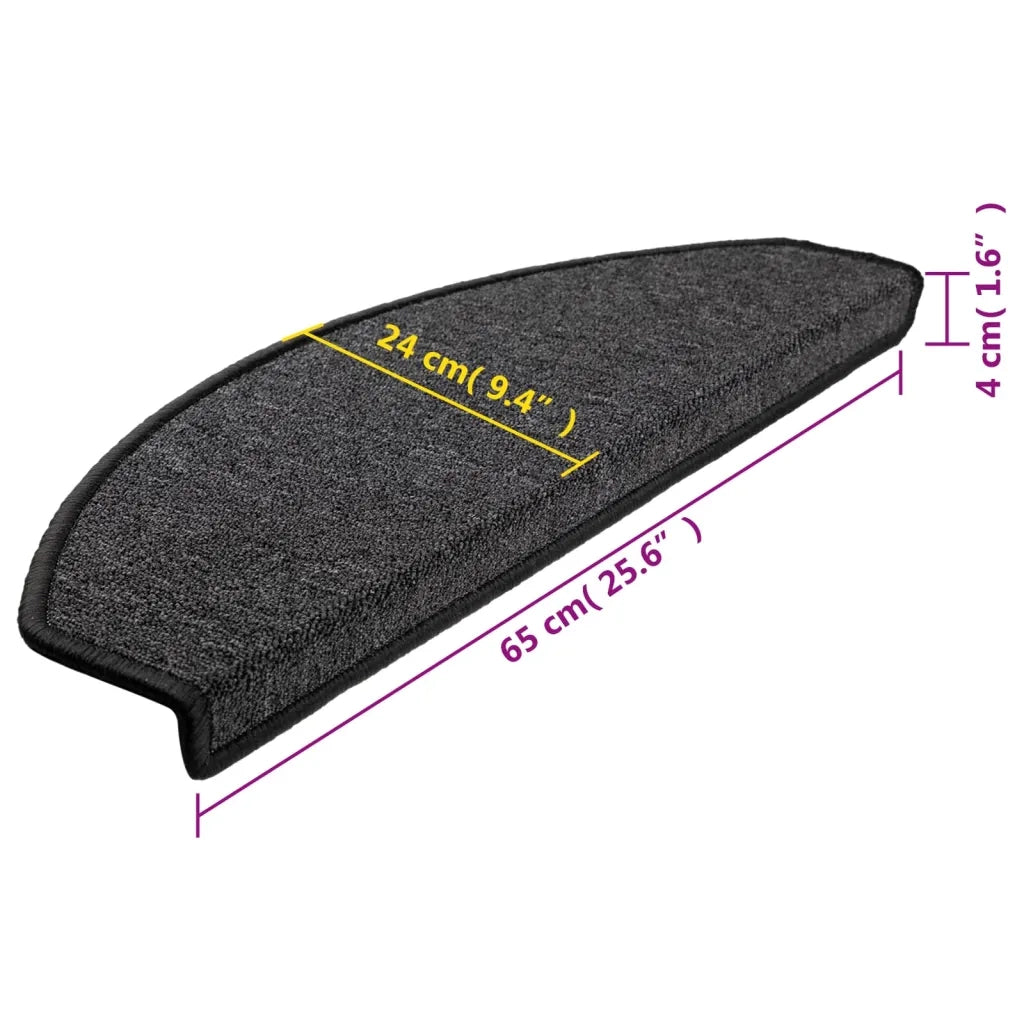 Tappetini per scale 15 pz 65x24x4 cm Antracite Semicircolari Grandi 133884