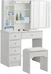 Tavolo per trucco con specchio scorrevole e cassettone di stoccaggio - Tavolo elegante per il trucco da camera da letto