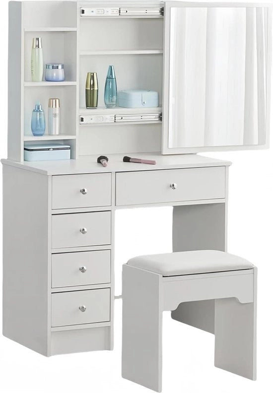 Tavolo per trucco con specchio scorrevole e cassettone di stoccaggio - Tavolo elegante per il trucco da camera da letto