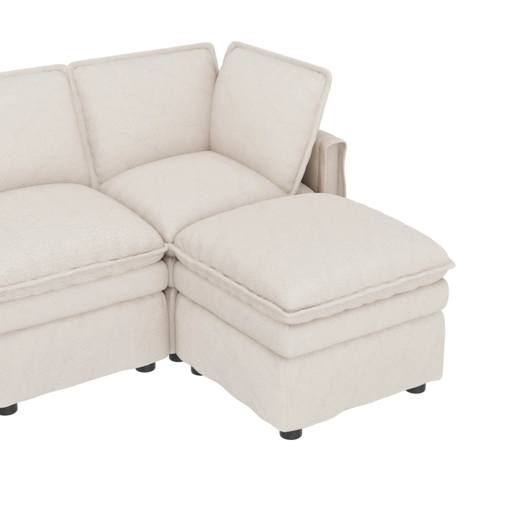 Divano modulare XXL con funzione letto; configurabile a U o L; chenille beige 344 cm