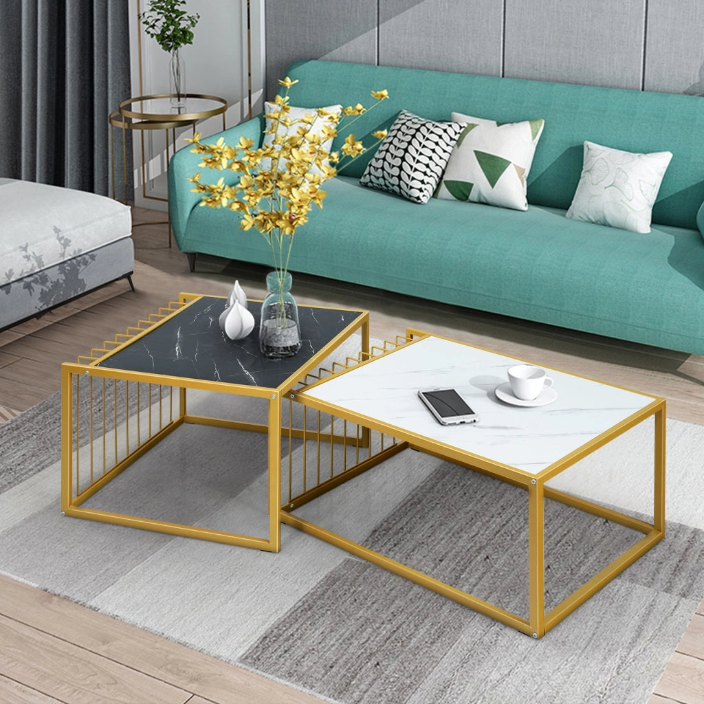 Tavolo a nido moderno struttura resistente di metallo, Tavolino da caff¨¨ impilabile design industriale-Tavolini da salotto
