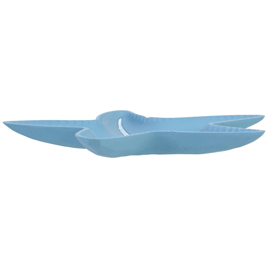 Vassoio decorativo a forma di stella in legno blu 34x31x3h cm