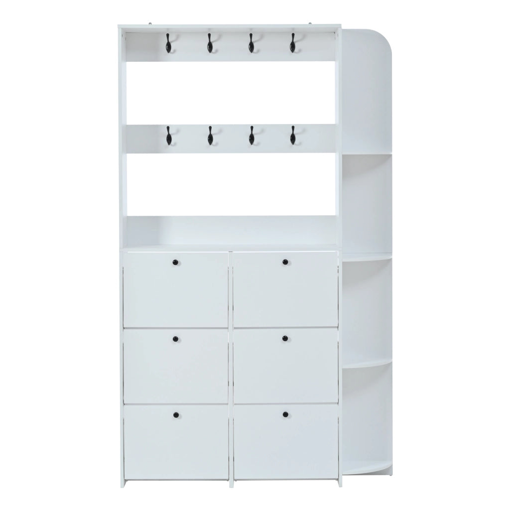 Garderoba da ingresso salvaspazio 120 x 24 x 200 cm con 8 ganci, 6 scarpiere a ribalta e 4 ripiani laterali, bianco