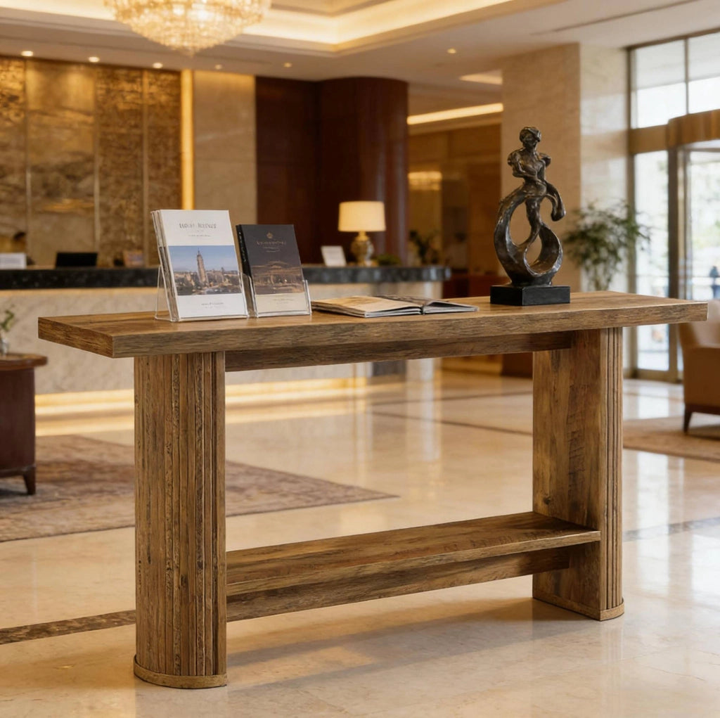 Tavolo consolle stretto in legno ingegnerizzato marrone dal design moderno