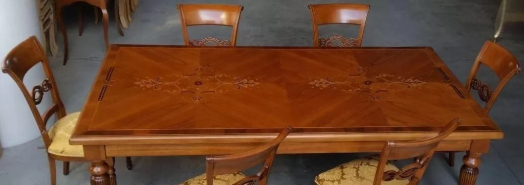 Tavolo fisso rettangolare legno intarsio shabby bicolore 240x128x78 - Mobili 2G