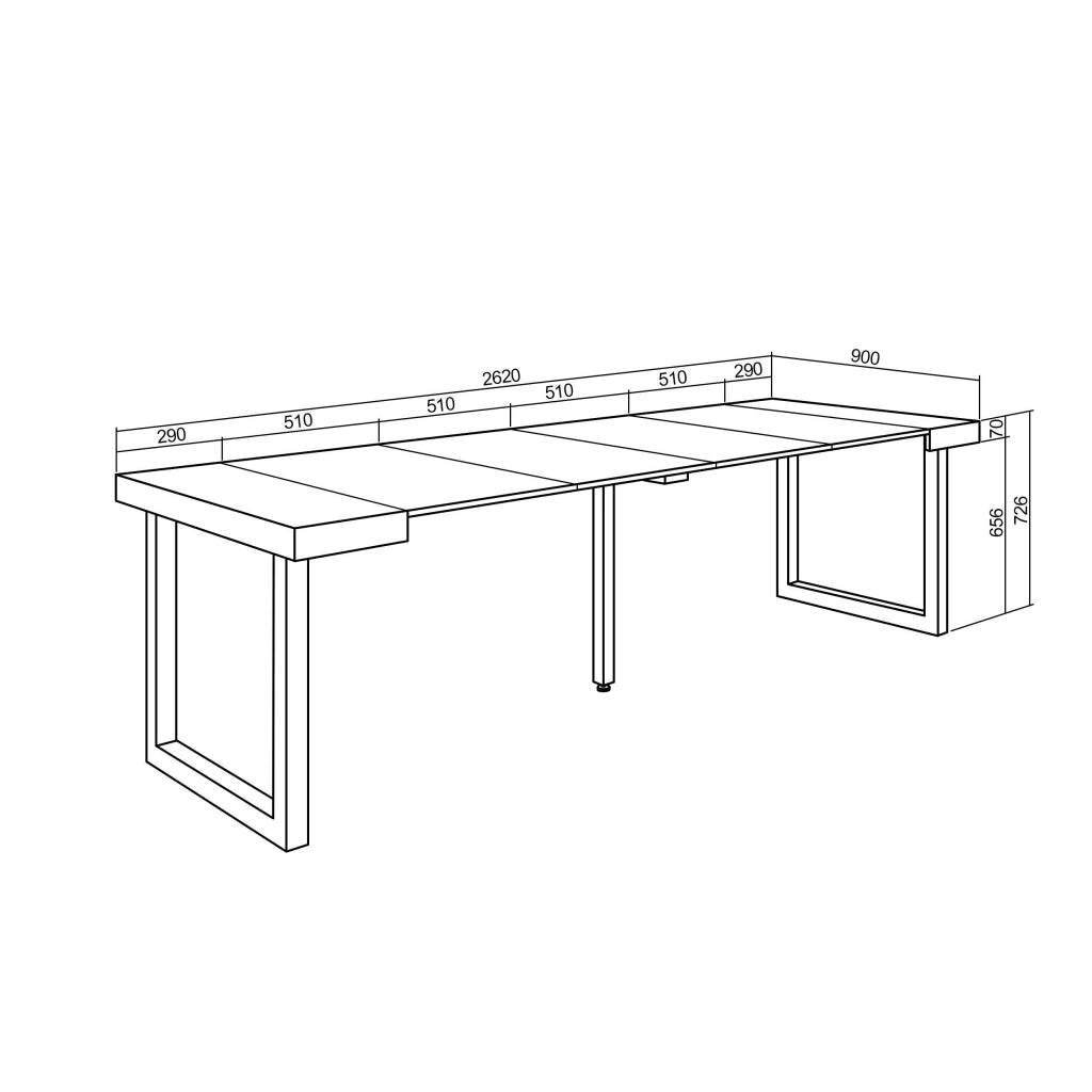 Consolle allungabile, 262x90x73cm, Per 12 persone, Gambe in legno, Nero RF2979