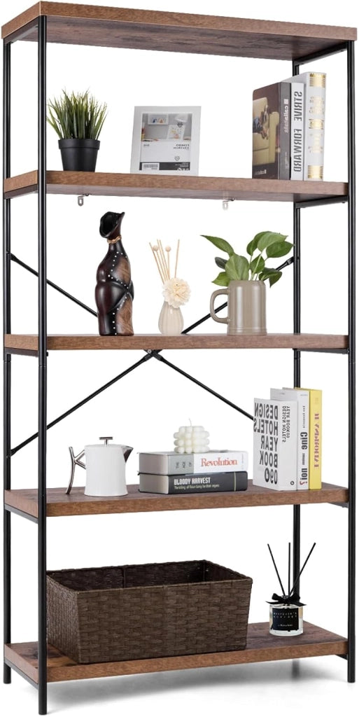 Scaffale Portaoggetti a 5 Livelli, Libreria Scaffale per Studio, Soggiorno, Ufficio, Stile Industriale,79 x 35 x 159,5cm
