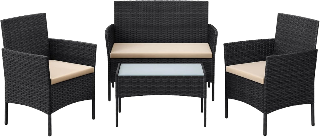 SONGMICS Set di mobili da Balcone mobili da Giardino in polyrattan PE Set Lounge mobili da terrazza Esterno Patio Balcone Giardino Nero Tortora GGF004B05