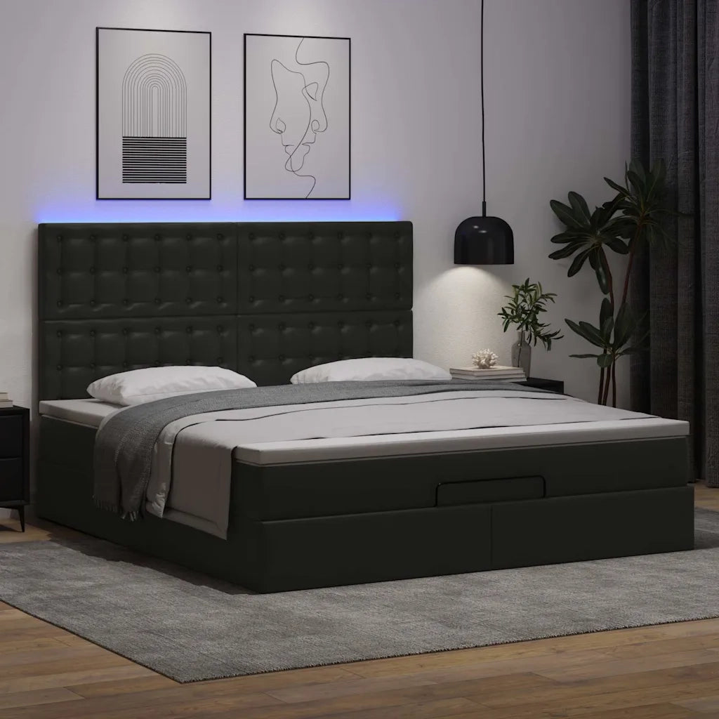 vidaXL Struttura Letto Pouf con Materasso Nero 180x200 cm Similpelle
