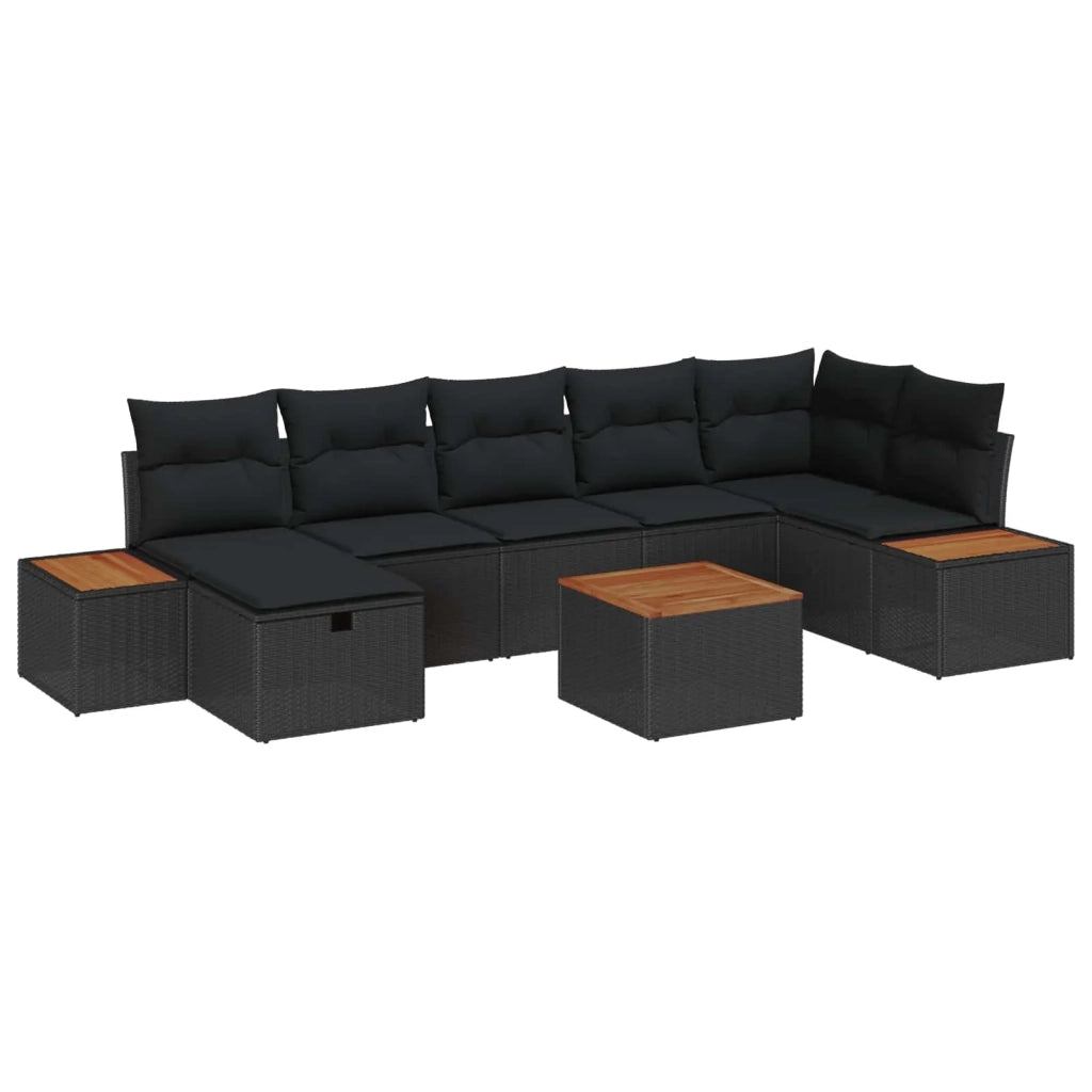 Set Divano da Giardino con cuscino 8 pcs Nero Poly Rattan